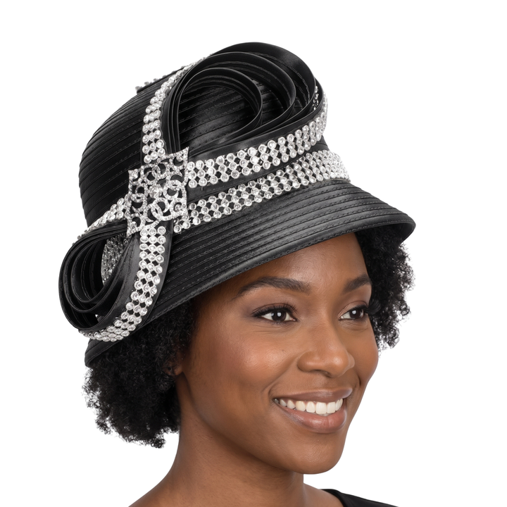 Rhinestoned Bucket Hat in Satin Ribbon