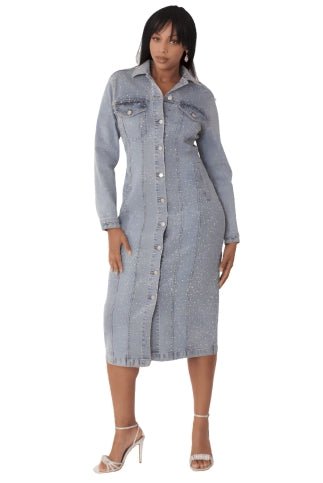 Rhinestone Denim Midi Dress - 82388 - Especially Yours