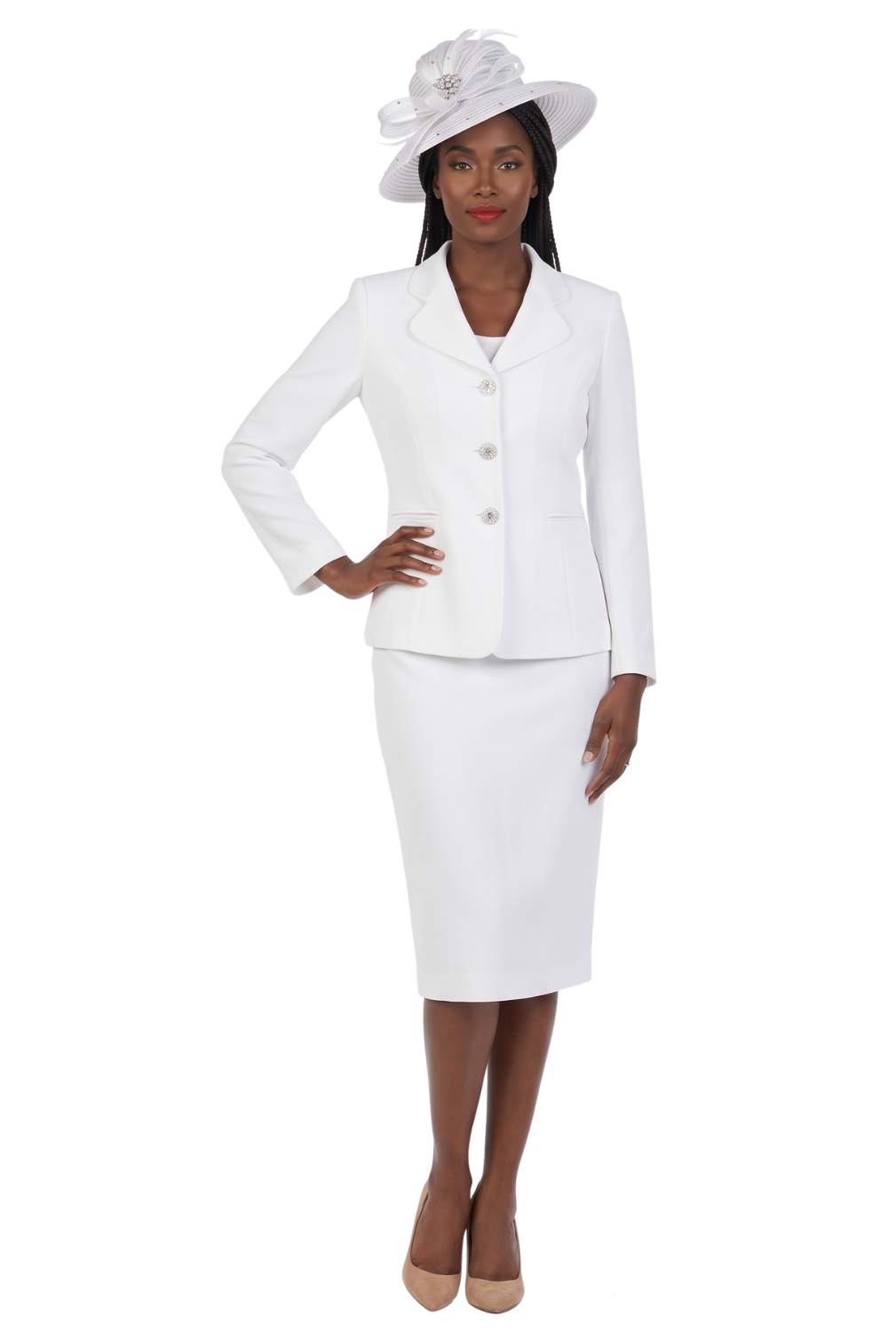 2pc Vintage Lapel 3-button Skirt Suit-Plus