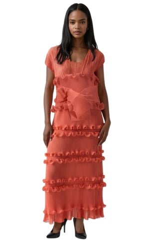 Ruffled Pleated Maxi Dress with Waist Tie - 82948 - Especially Yours