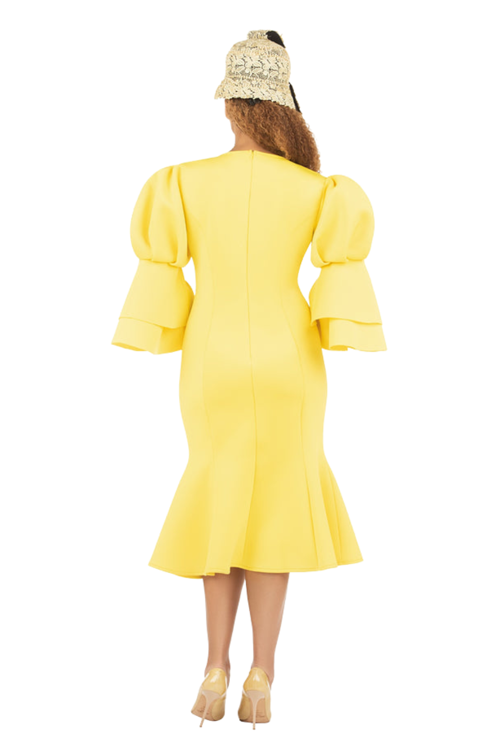 Puff Bell Slv Scuba Dress w/ Mermaid Sweep