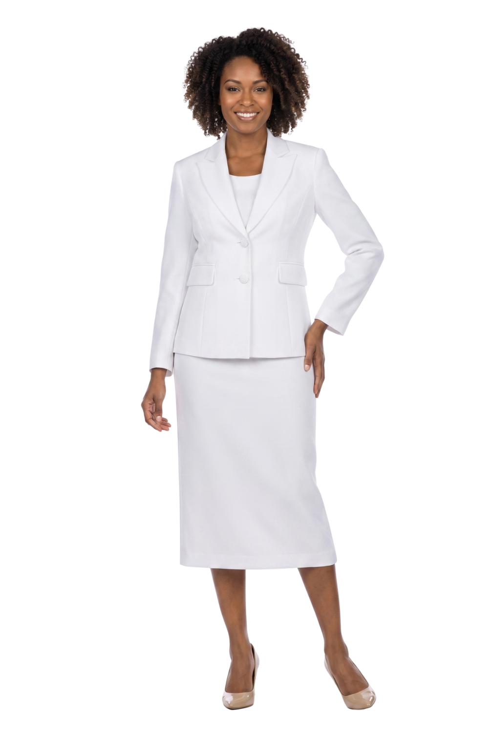 2pc Notch Collar 2-button Skirt Suit