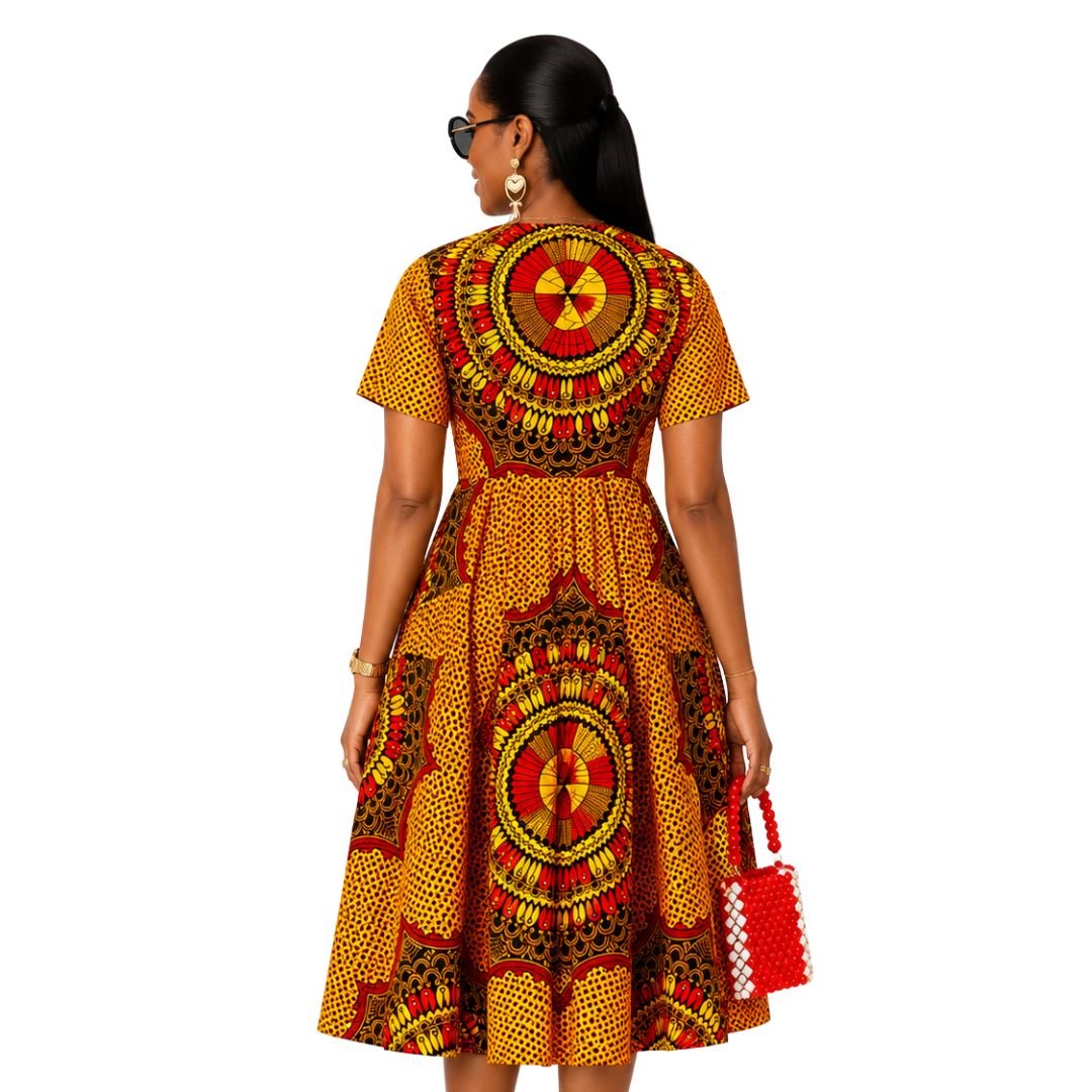 MARIAMA AFRICAN PRINT MIDI DRESS [ORANGE] - Especially Yours