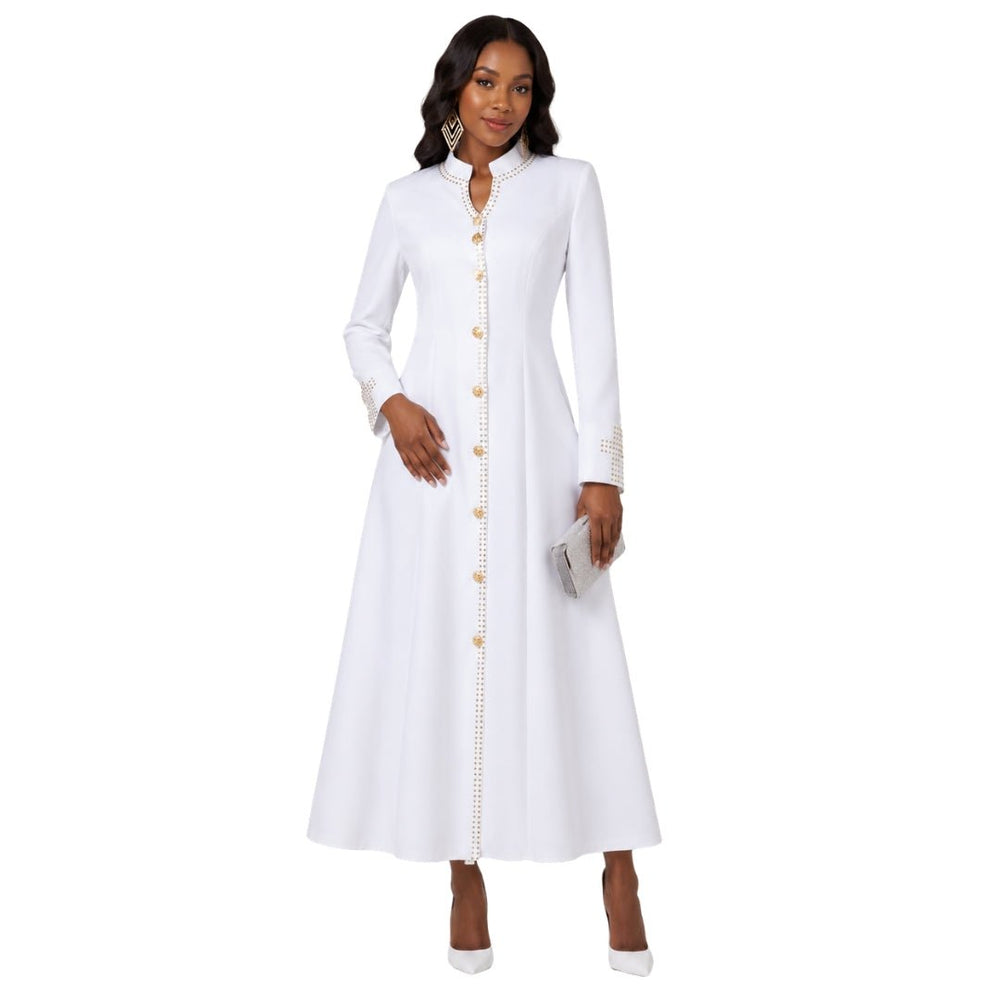 Plus Size Satin Cassock Robe with Rhinestone Button Front - 4445W - Especially Yours