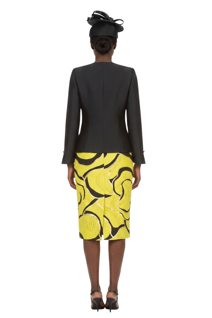 3pc Brocade+Silky Twill Skirt Suit w/ Beads