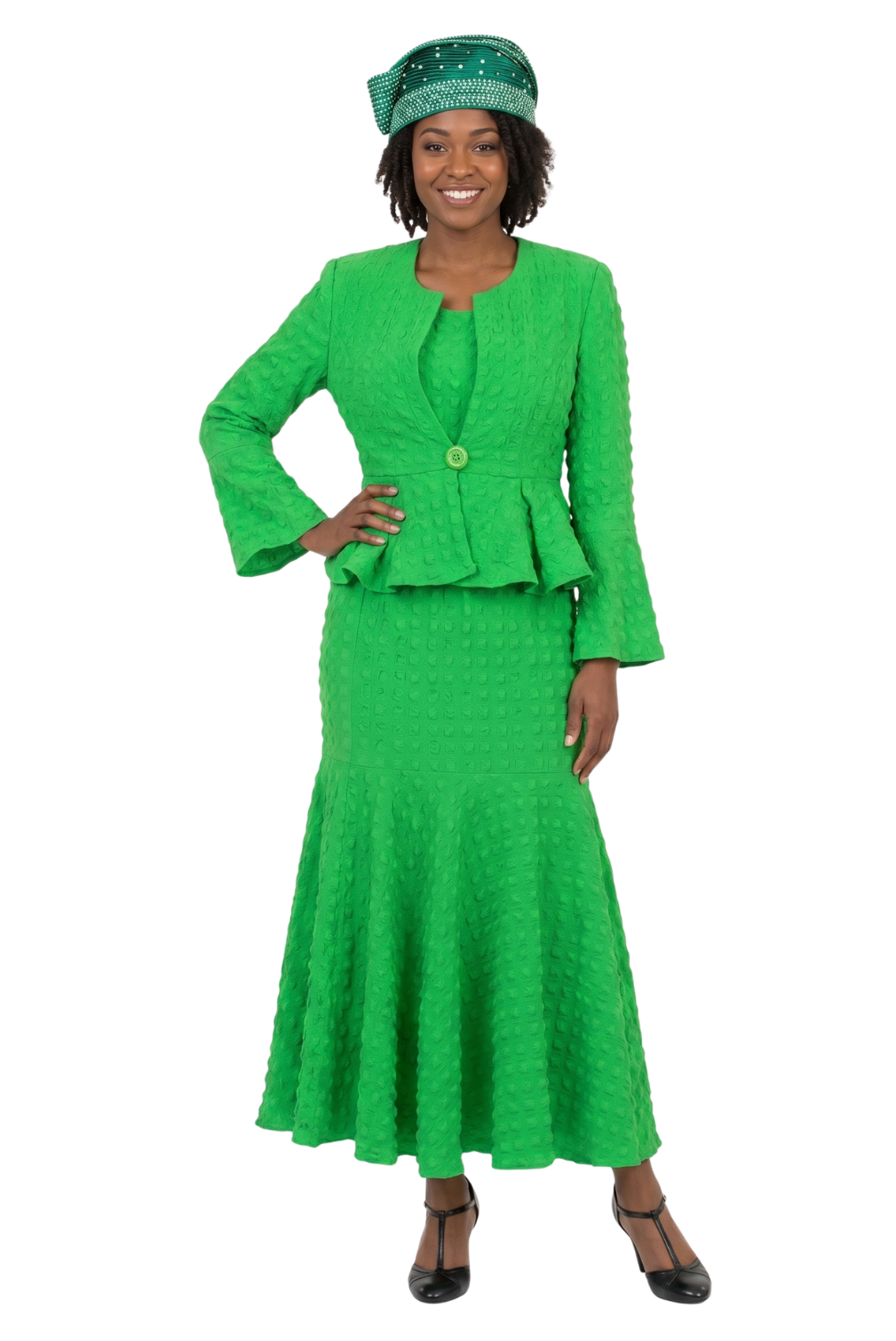 3pc Popcorn Peplum Jkt, Cami, Maxi Skirt Set