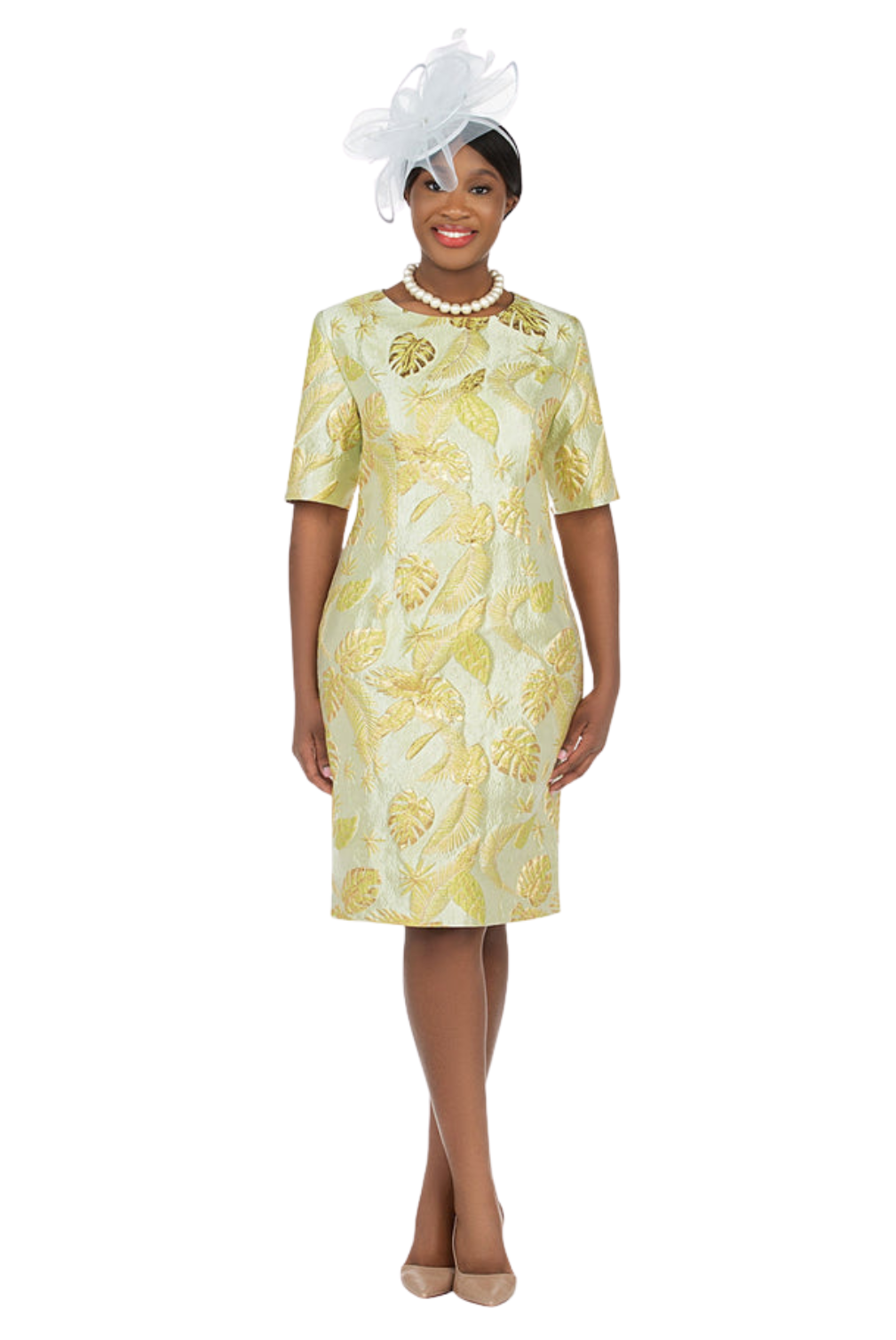 Short Slv Brocade Sheath Dress - Plus