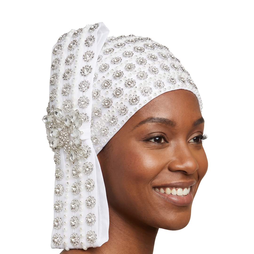 Rhinestoned Pillbox Hat w/ Brooched Vertical Bow
