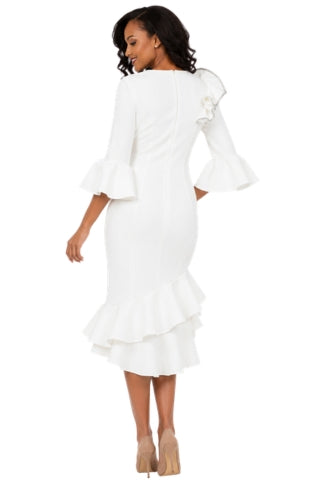 Elegant Scuba Flounce Dress with Sculpted Ruffle A