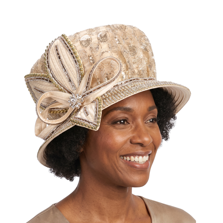 Lace Detail Rhinestone Bow Dress Hat