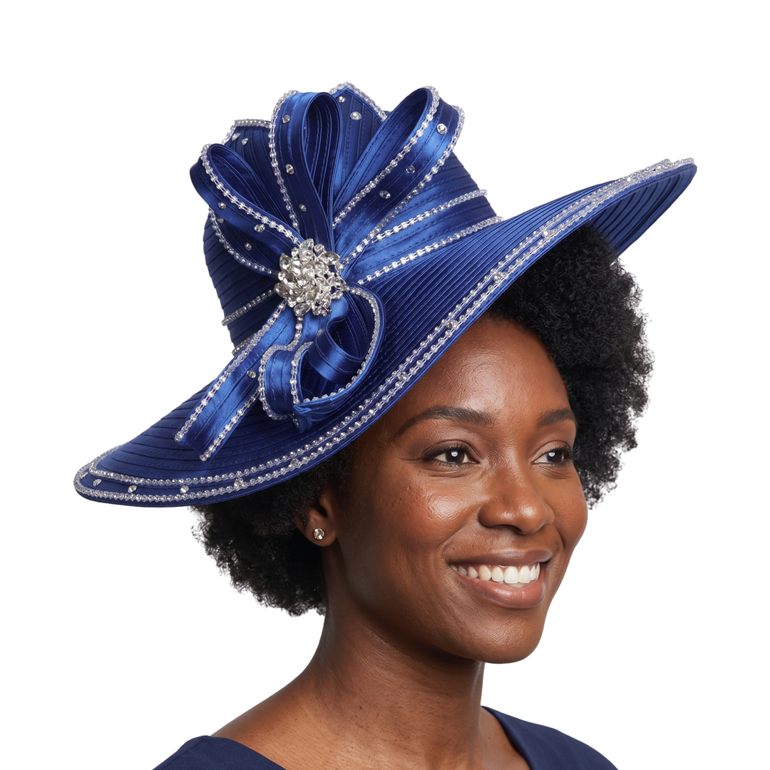 Wide Brim Rhinestoned Ribbon Hat