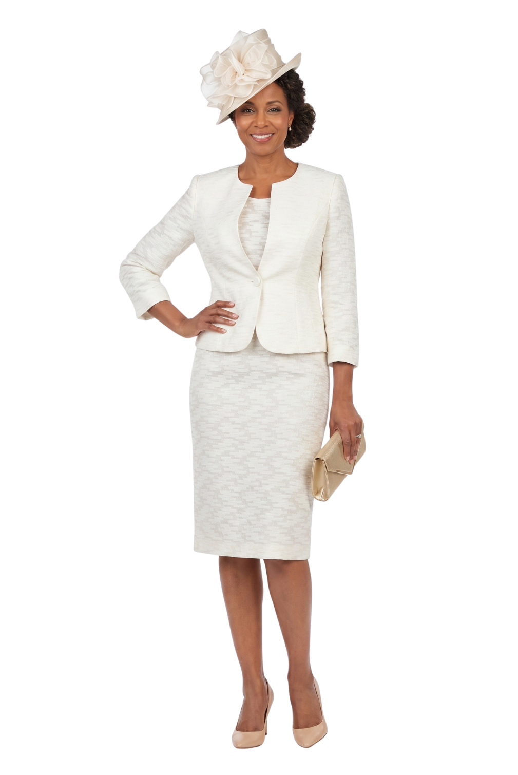 3pc Novelty Skirt Suit w/ Embellished Button