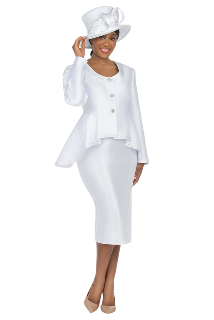 2pc Silky Twill Round Neck Uneven Peplum Suit-Plus