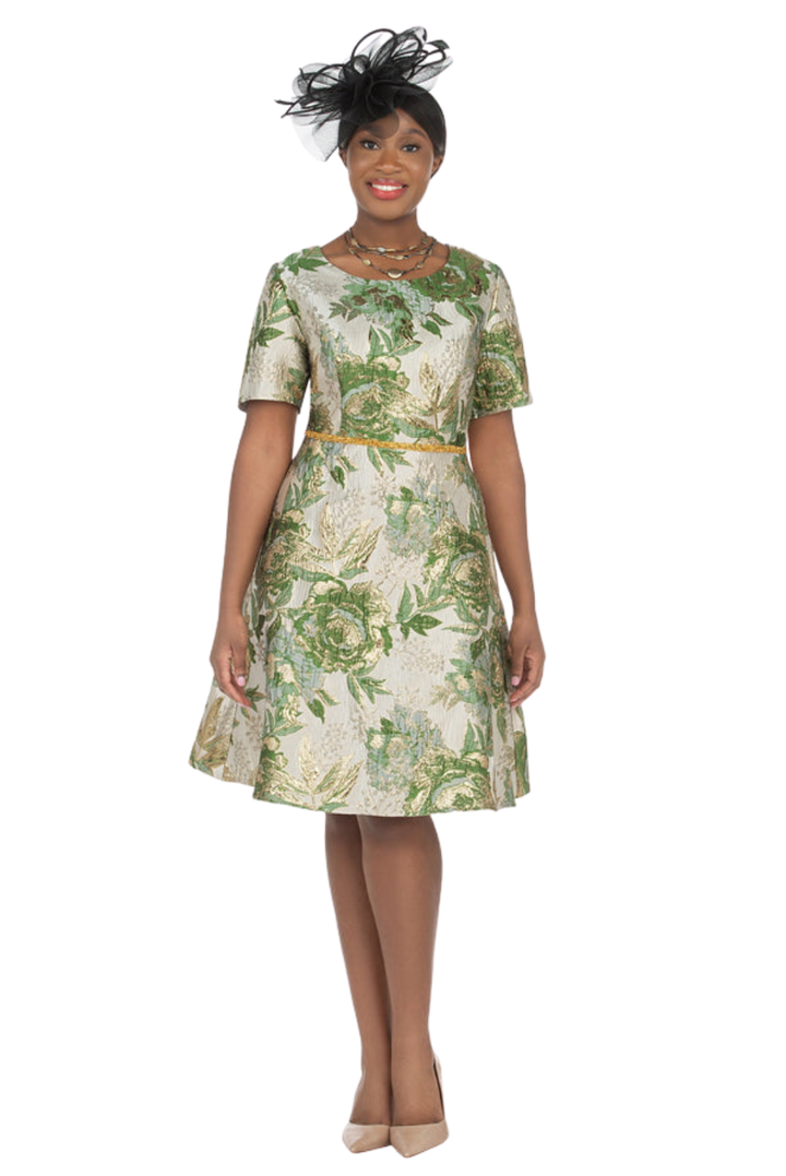 Short Slv Brocade A-line Dress