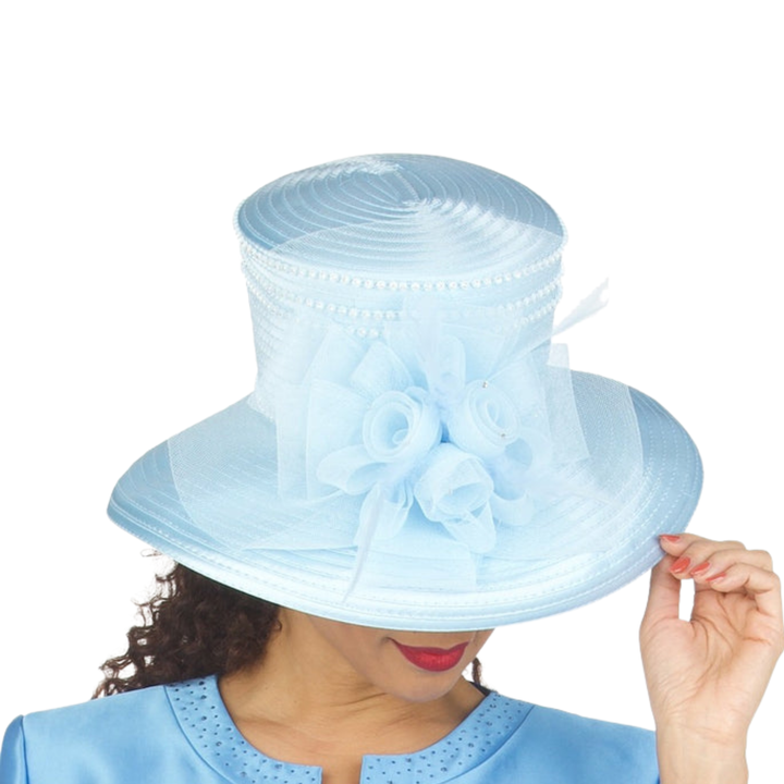 Medium Brim Satin Ribbon Hat w/ Mesh Flower