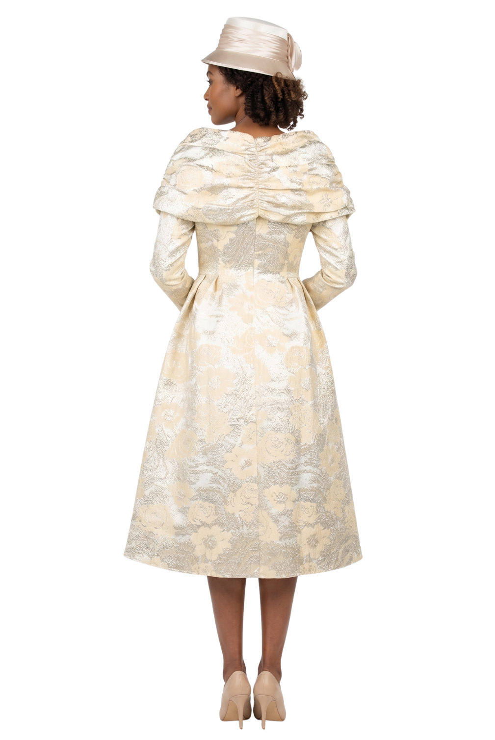 1pc Lux Brocade A-line Dress w/ Cape - Plus