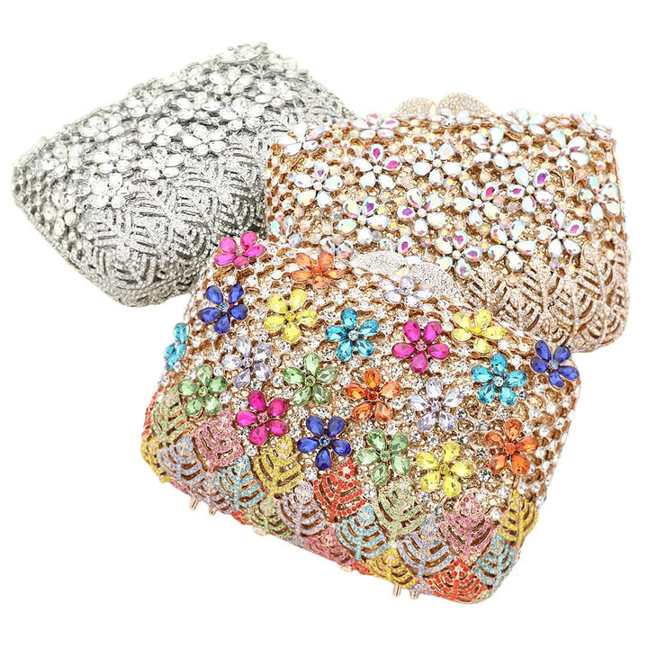 Crystal Rhinestone Embellished Flower Pattern Evening Clutch Shoulder Bag - Especially Yours