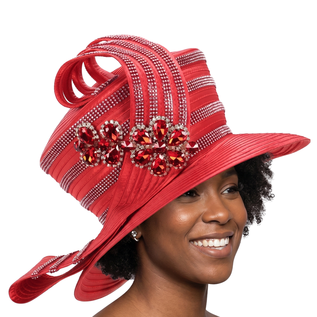High Crown Rhstn Strip Hat w/ Brooch