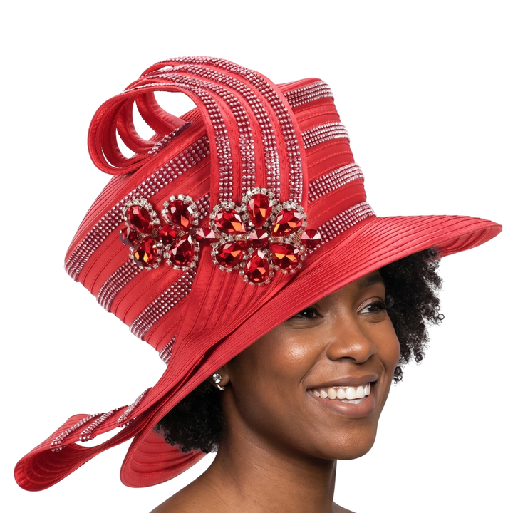High Crown Rhstn Strip Hat w/ Brooch