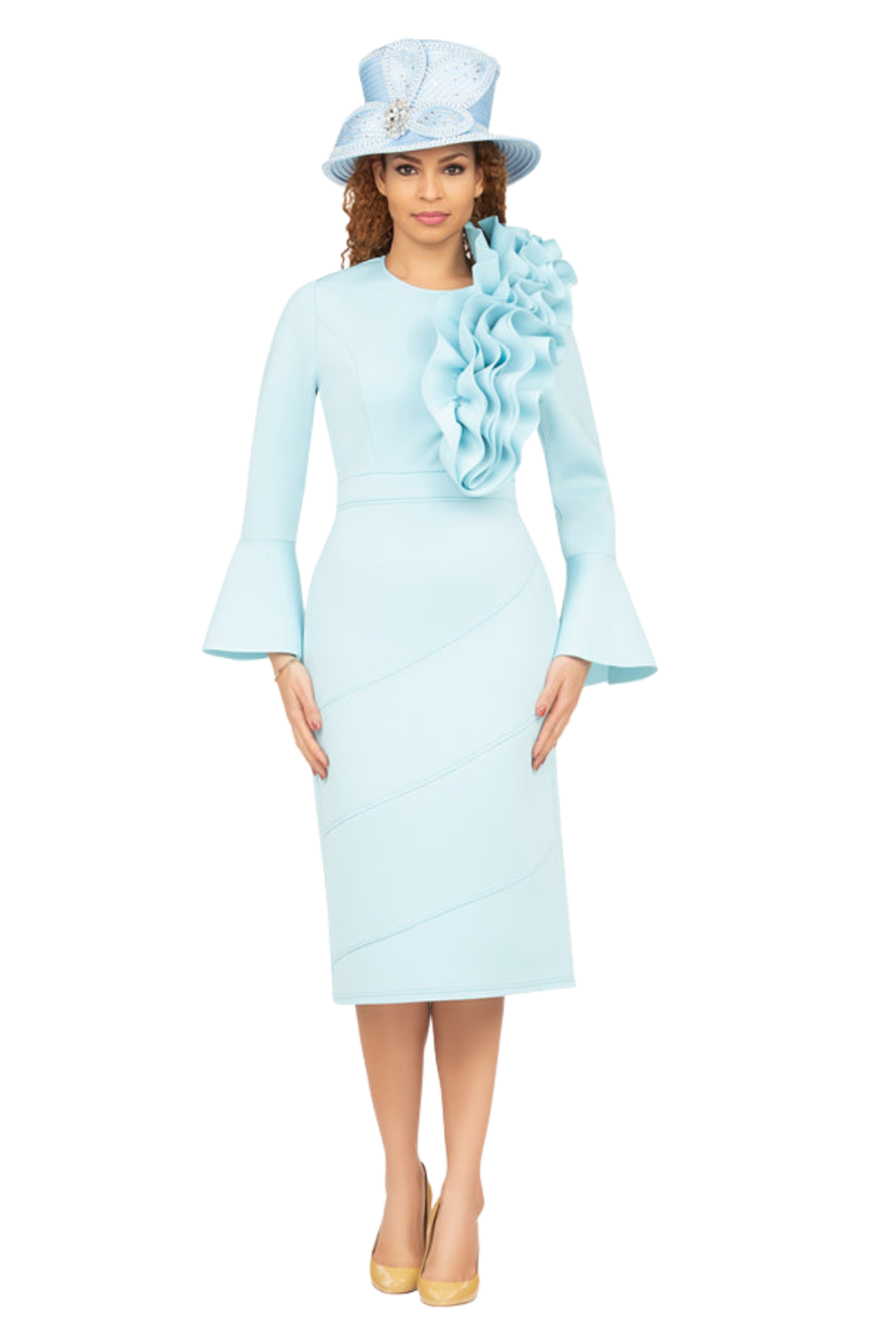 Ovsz Ruffle Bell Slv Scuba Dress
