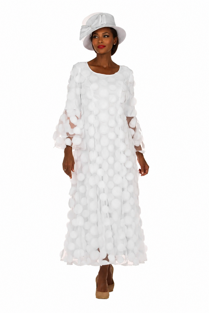 Elegant 3D Dot Mesh Bell Sleeve Maxi Dress