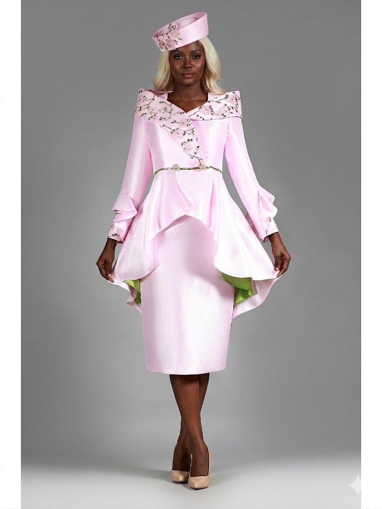 2pc Uneven Jkt Swp 2 - tone Lace Trimmed Skirt Suit - Especially Yours