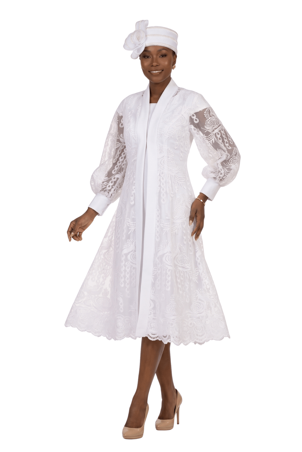 2pc Midi Dress w/ Sheer Lace Overlay Jacket - Plus - Especially Yours