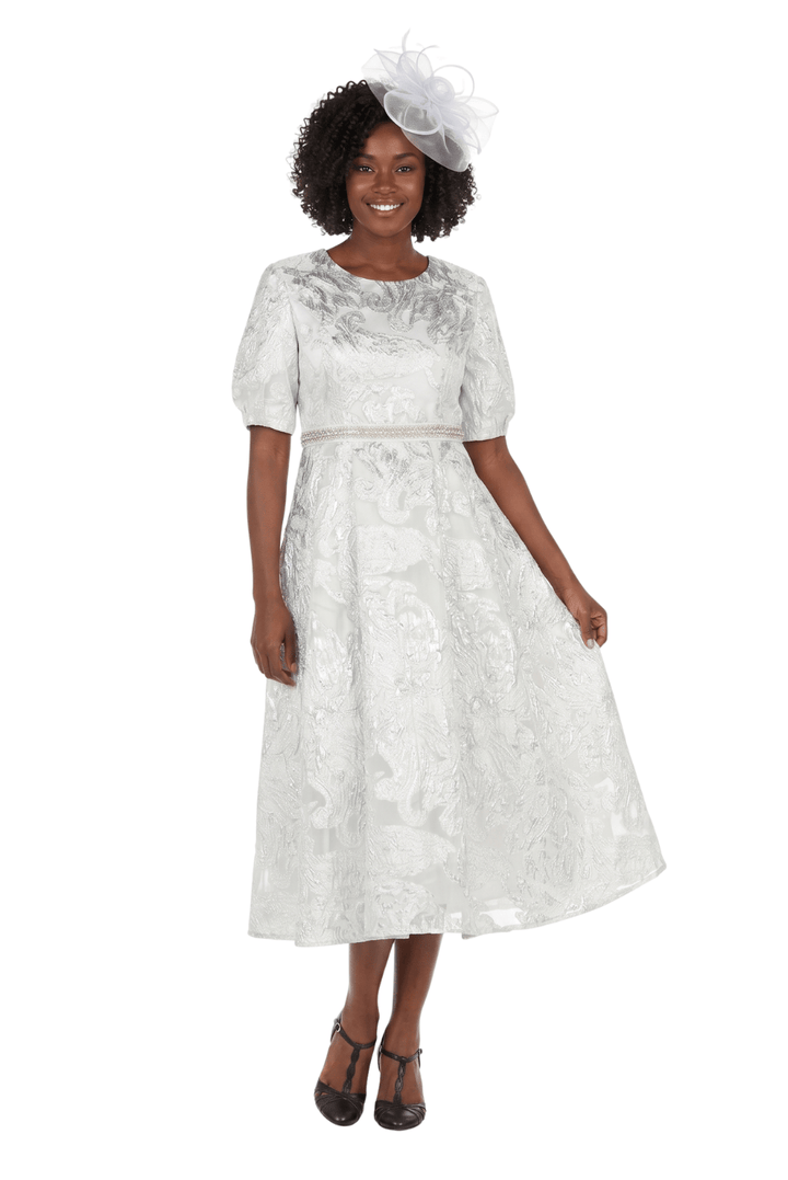Puff Short Slv Jqd A - line Drs w/ Waist Detail - Plus - Especially Yours