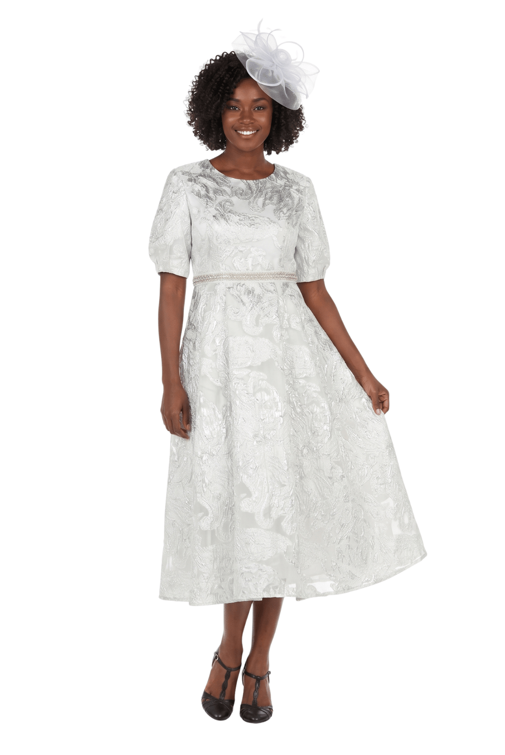 Puff Short Slv Jqd A - line Drs w/ Waist Detail - Especially Yours