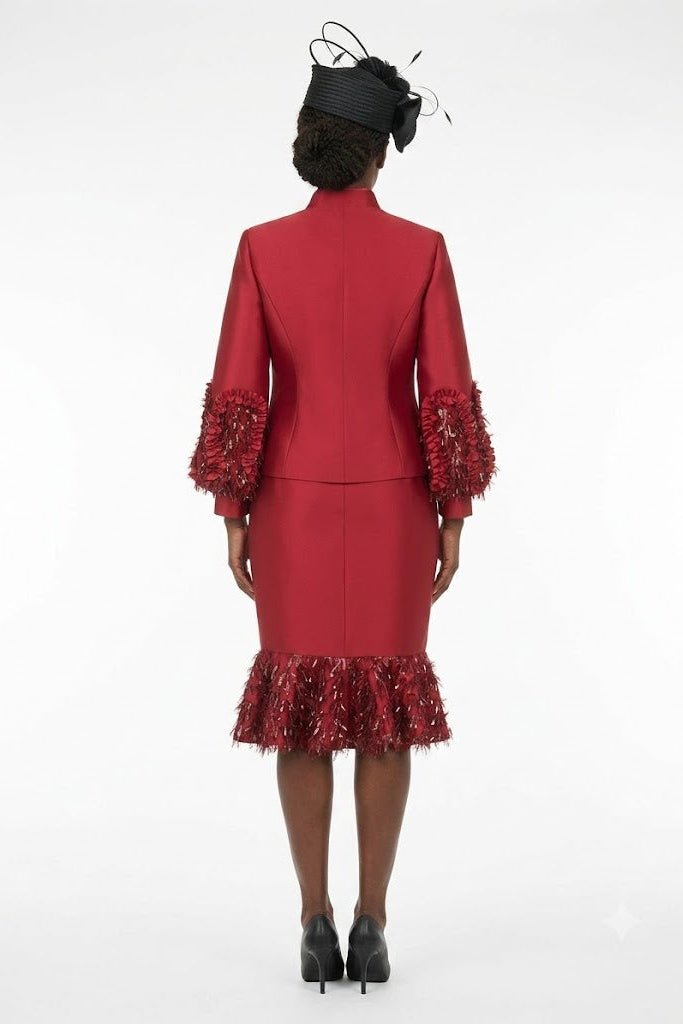 Silky Twill Sequin-Fringe 3pc Skirt Suit-Plus - Especially Yours