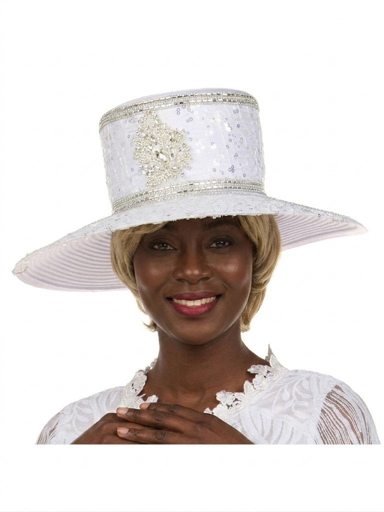 Elegant Rhinestone Crest Wide Brim Formal Hat - Especially Yours