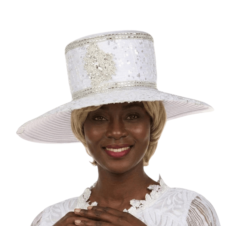 Elegant Rhinestone Crest Wide Brim Formal Hat - Especially Yours