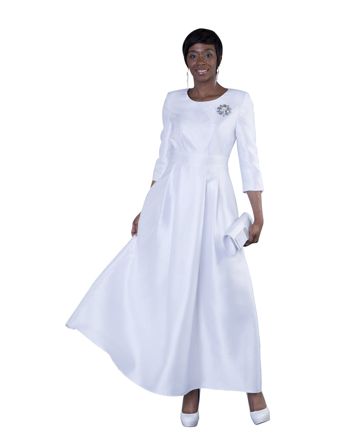 Satin Dress with Rhinestone Brooch - 4497 - Especially Yours