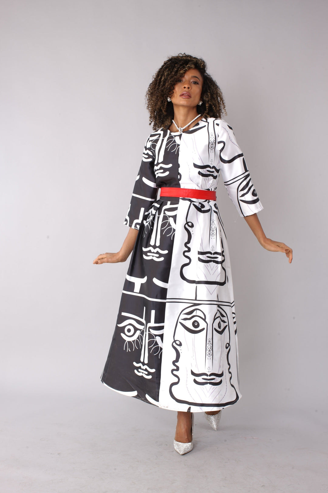 Satin Dress with Rhinestone Brooch -4497