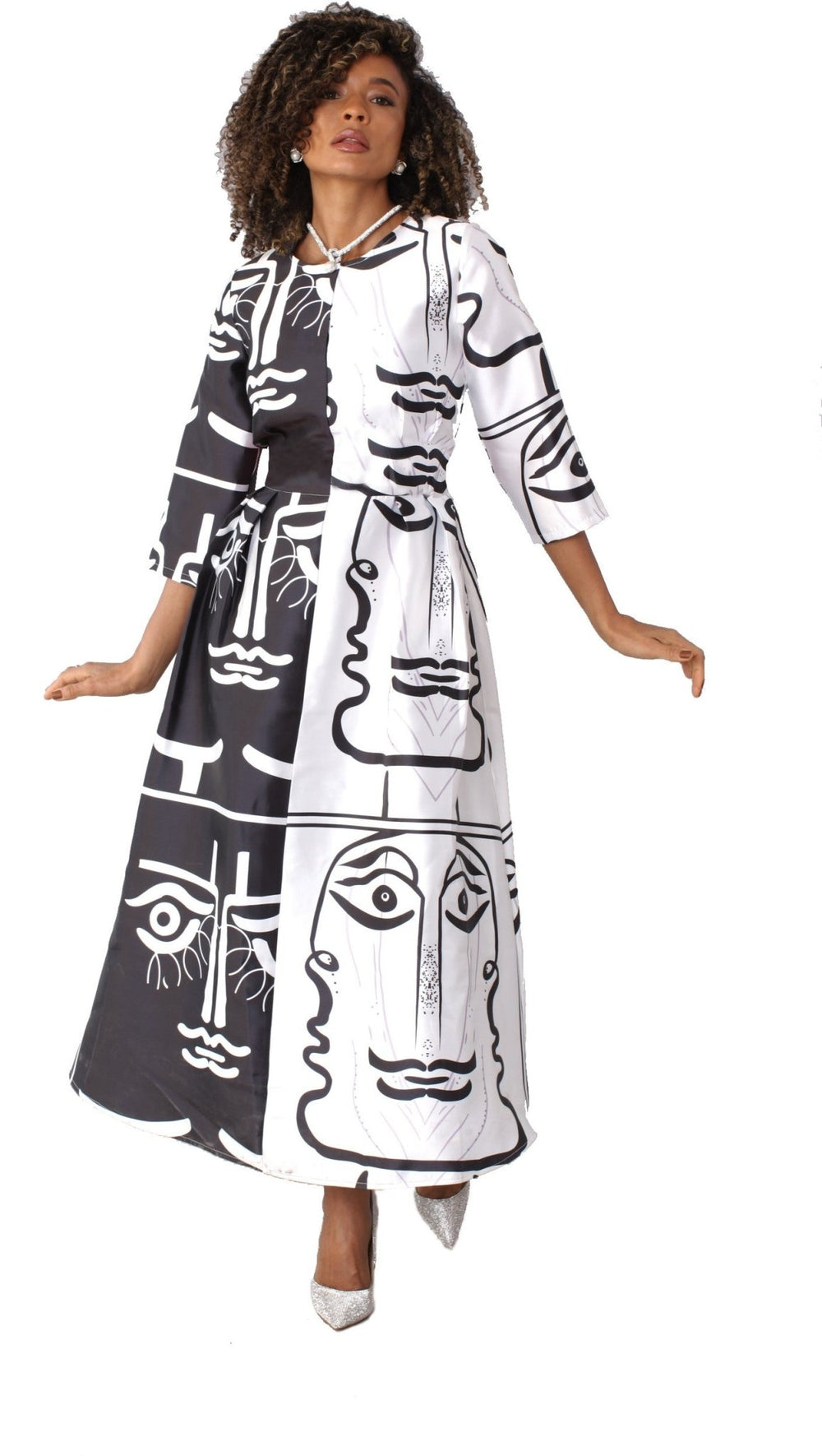 Plus Size Satin Dress with Rhinestone Brooch - 4497W - Especially Yours