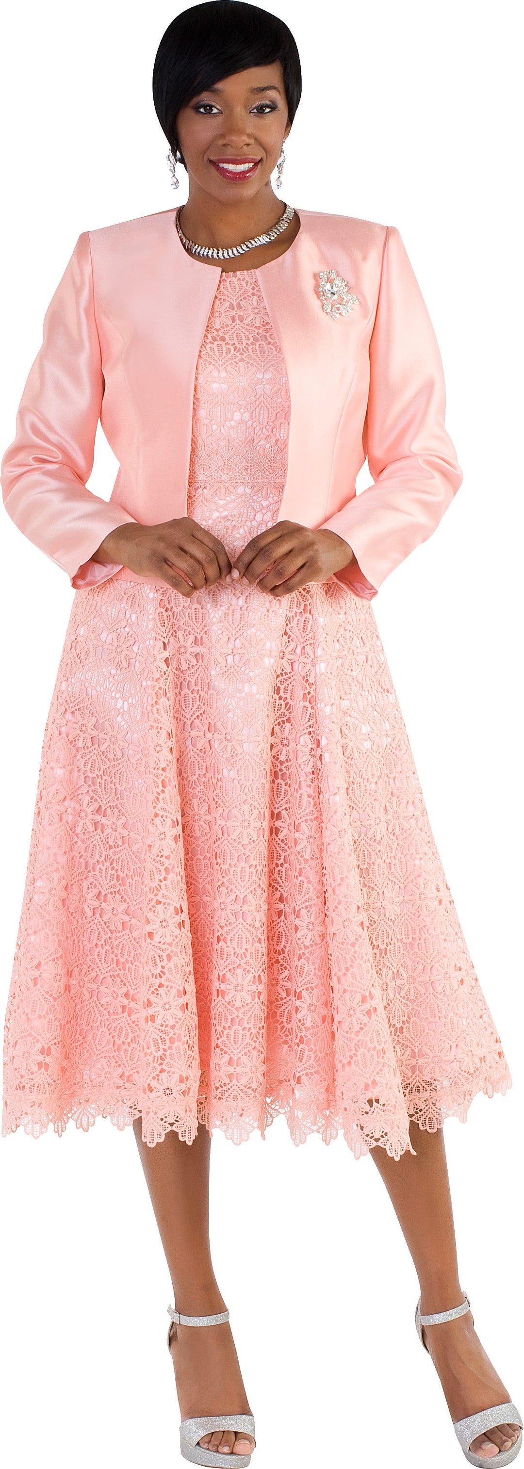 Lace Church Dress with Satin Jacket Set- 4529