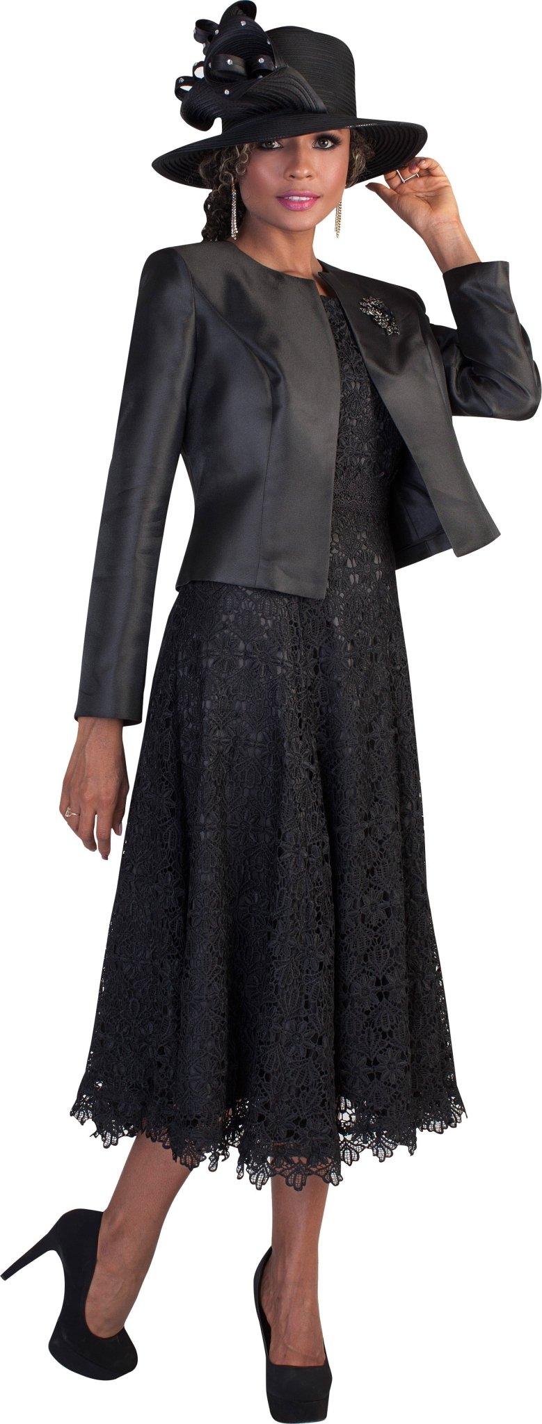 satin dress and jacket Lace Church with Set- 4529 Black / 10 Size:C (36-38) Cicinia Black Graduation Dresses formal long sleeve mini dress Professional Cleaning Only
