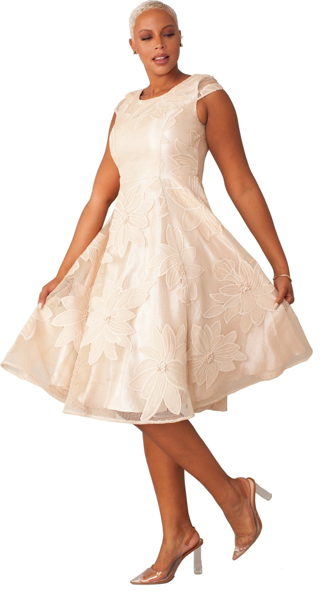 Plus Size Elegant 2-Piece Church Dress with Floral Lace and Jewel