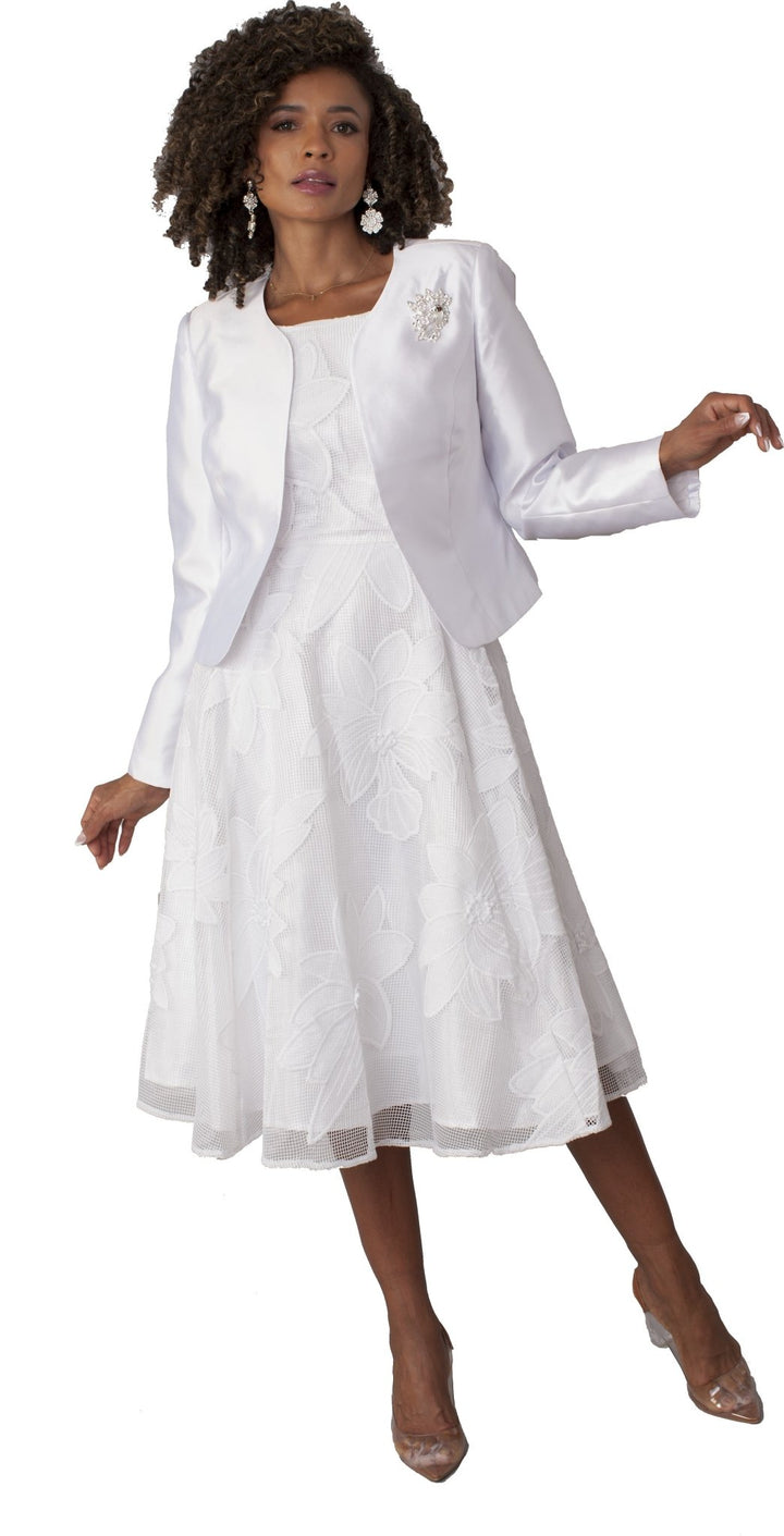 Plus Size Elegant 2 - Piece Church Dress with Floral Lace and Jewel Brooch - 4806W - Especially Yours