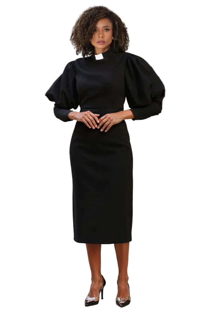 Plus Size Women's Clergy Dress with Puff Sleeves - 4813W