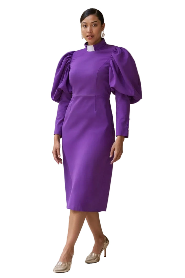 Plus Size Women's Clergy Dress with Puff Sleeves - 4813W