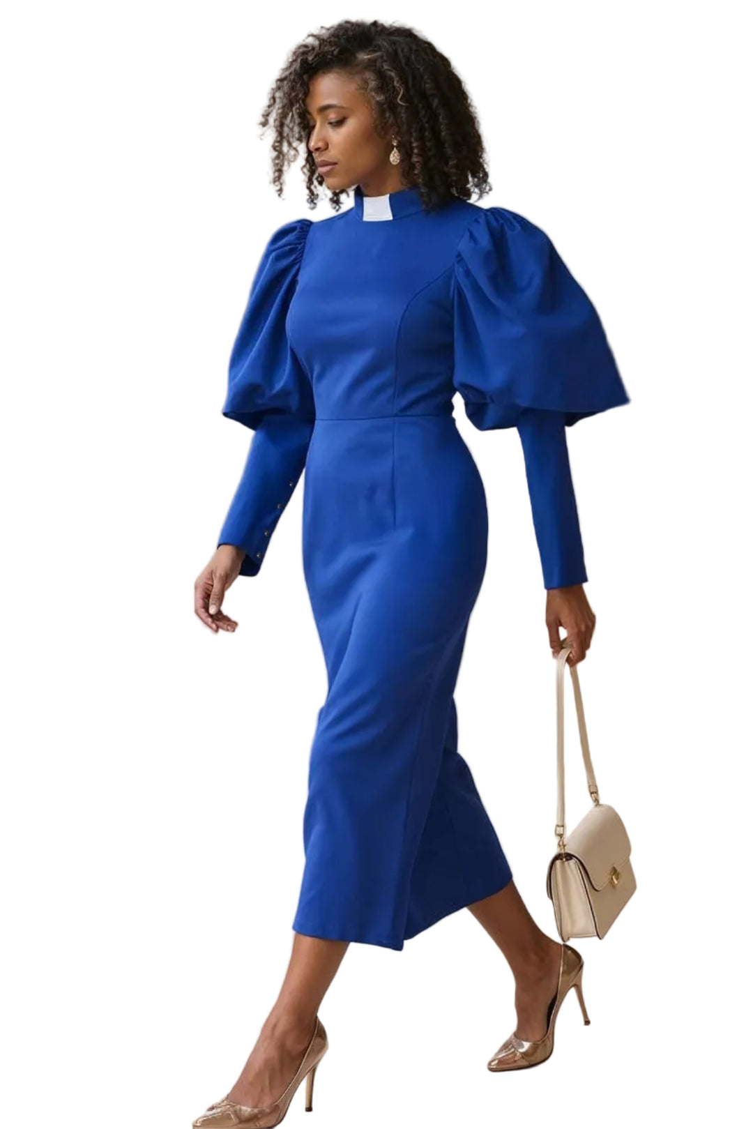 Plus Size Women's Clergy Dress with Puff Sleeves - 4813W