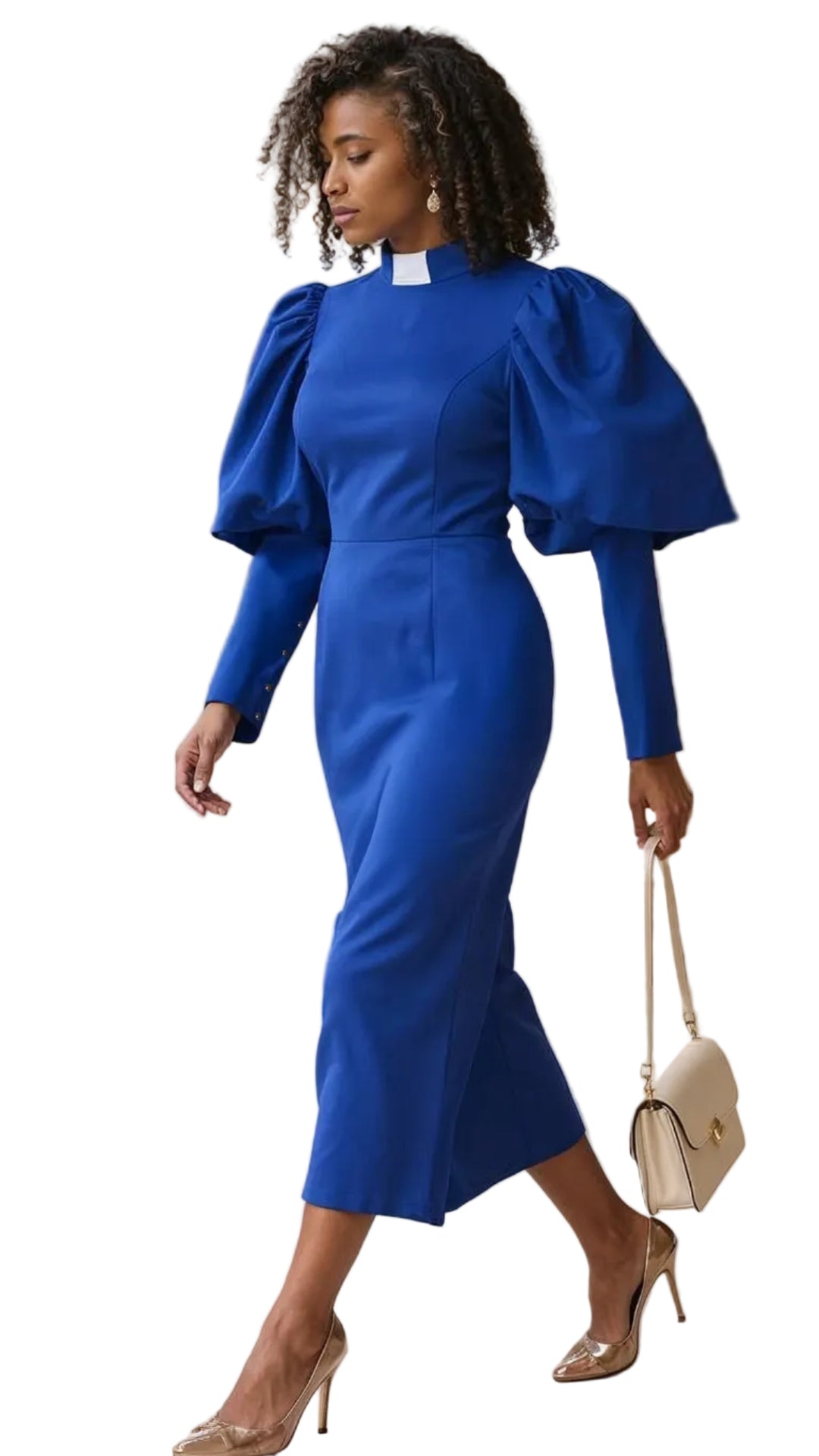 Plus Size Women's Clergy Dress with Puff Sleeves and Classic Collar- 4813W - Especially Yours