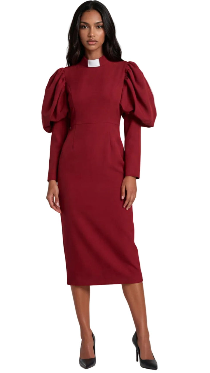 Plus Size Women's Clergy Dress with Puff Sleeves and Classic Collar- 4813W - Especially Yours