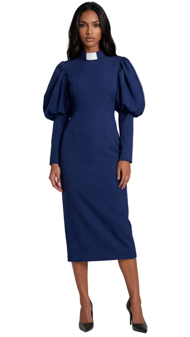 Plus Size Women's Clergy Dress with Puff Sleeves and Classic Collar- 4813W - Especially Yours