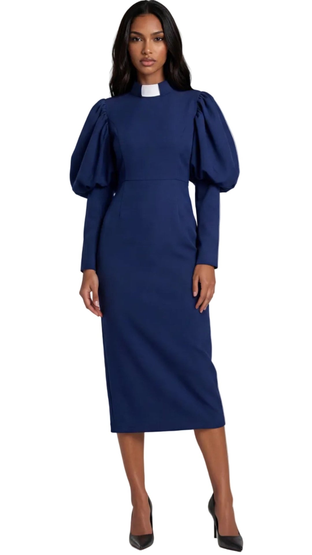 Clergy Dress with Puff Sleeves and Classic Collar- 4813 - Especially Yours