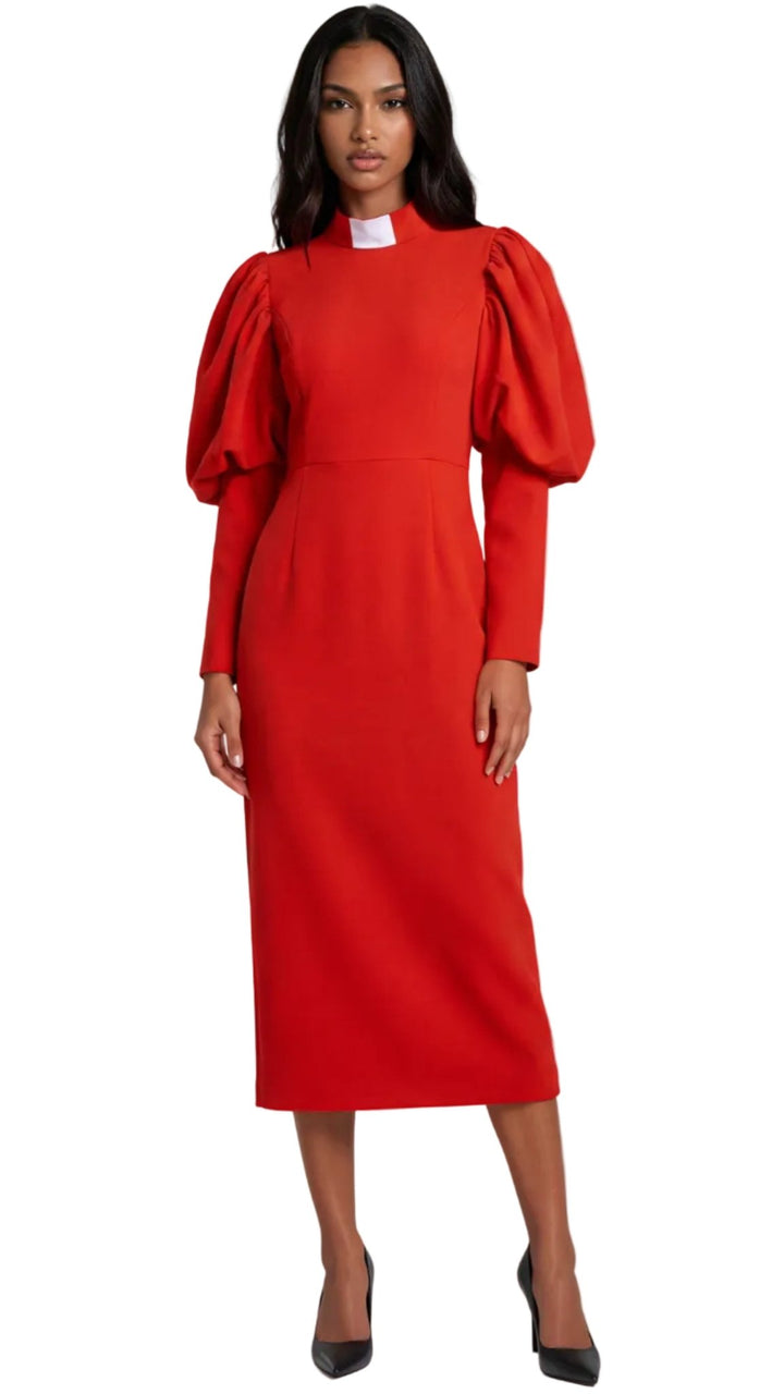 Plus Size Women's Clergy Dress with Puff Sleeves and Classic Collar- 4813W - Especially Yours