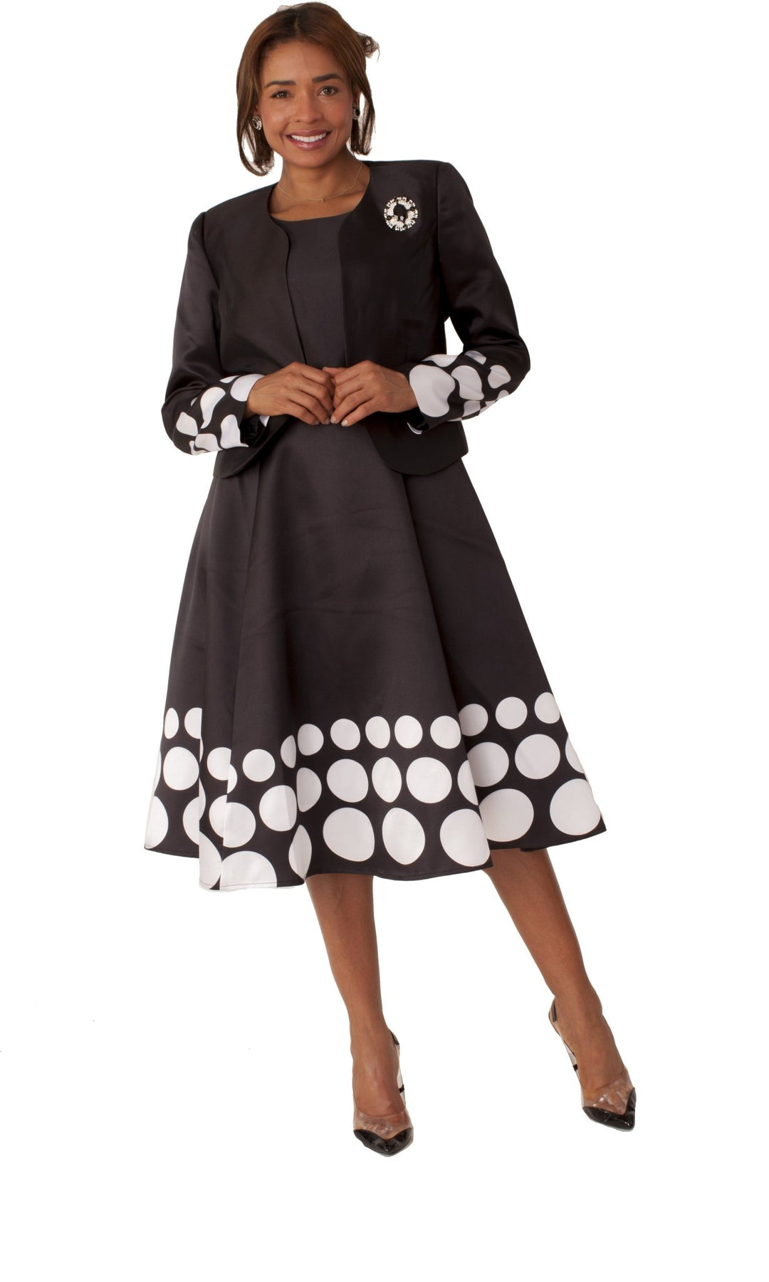 Plus Size Polka Dot Flare Dress Set with Jacket - 4817W - Especially Yours