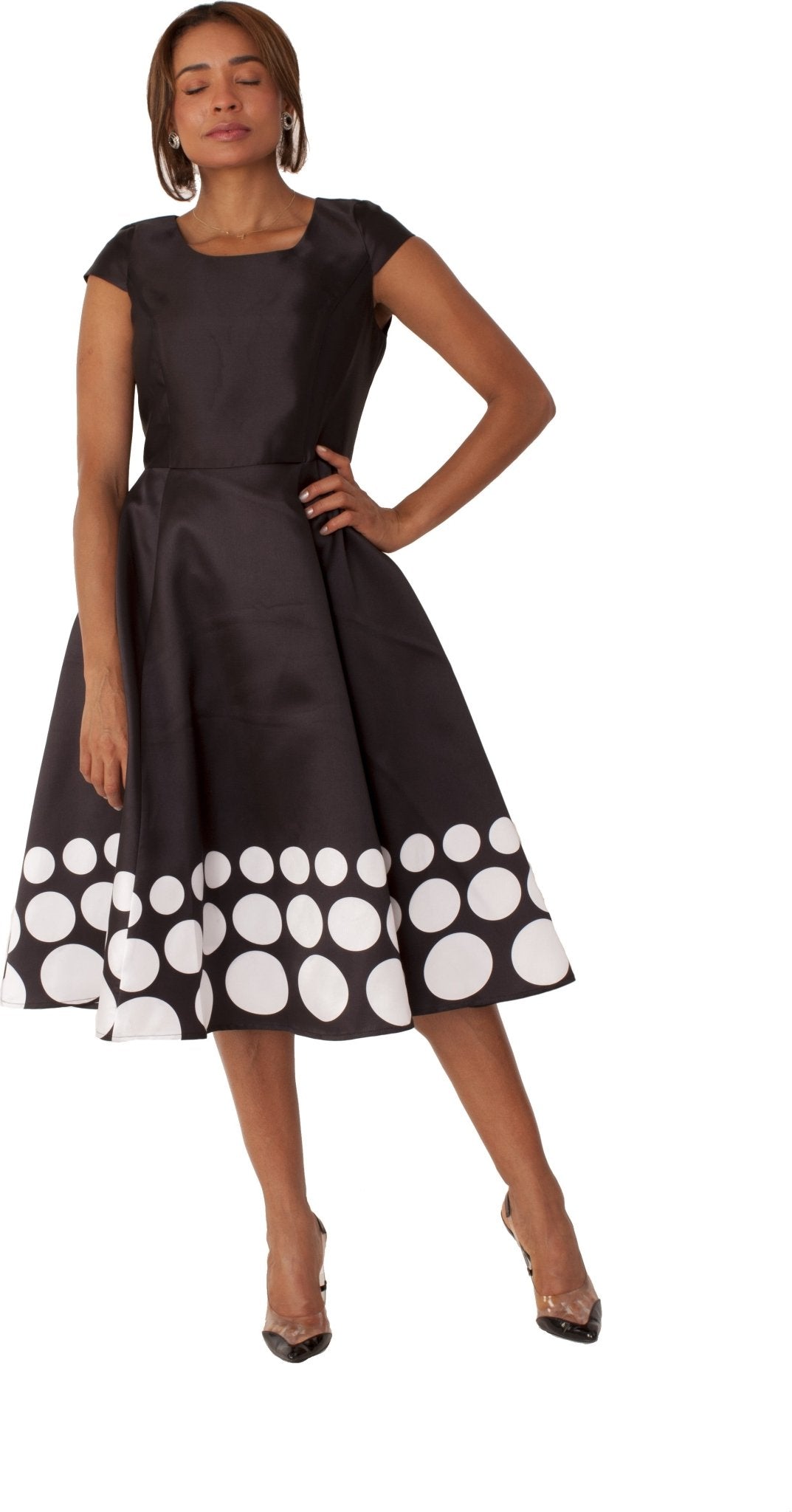 Plus Size Polka Dot Flare Dress Set with Jacket - 4817W BLACK/WHITE / 24W Plus Size Polka Dot Flare Dress Set with Jacket - 4817W BLACK/WHITE / 24W