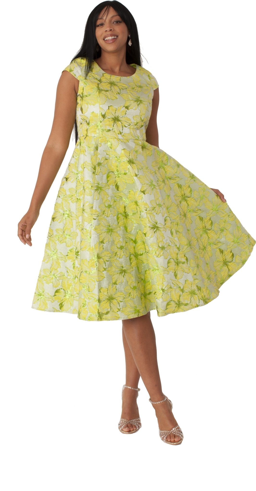 Plus Size Floral Brocade Church Dress with Jacket- 4819W LIME / 20W Plus Size Floral Brocade Church Dress with Jacket- 4819W LIME / 20W